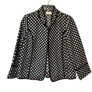 Chicos Black White Geometric Dot Open Front Collarless Jacket Women Size 0 Small